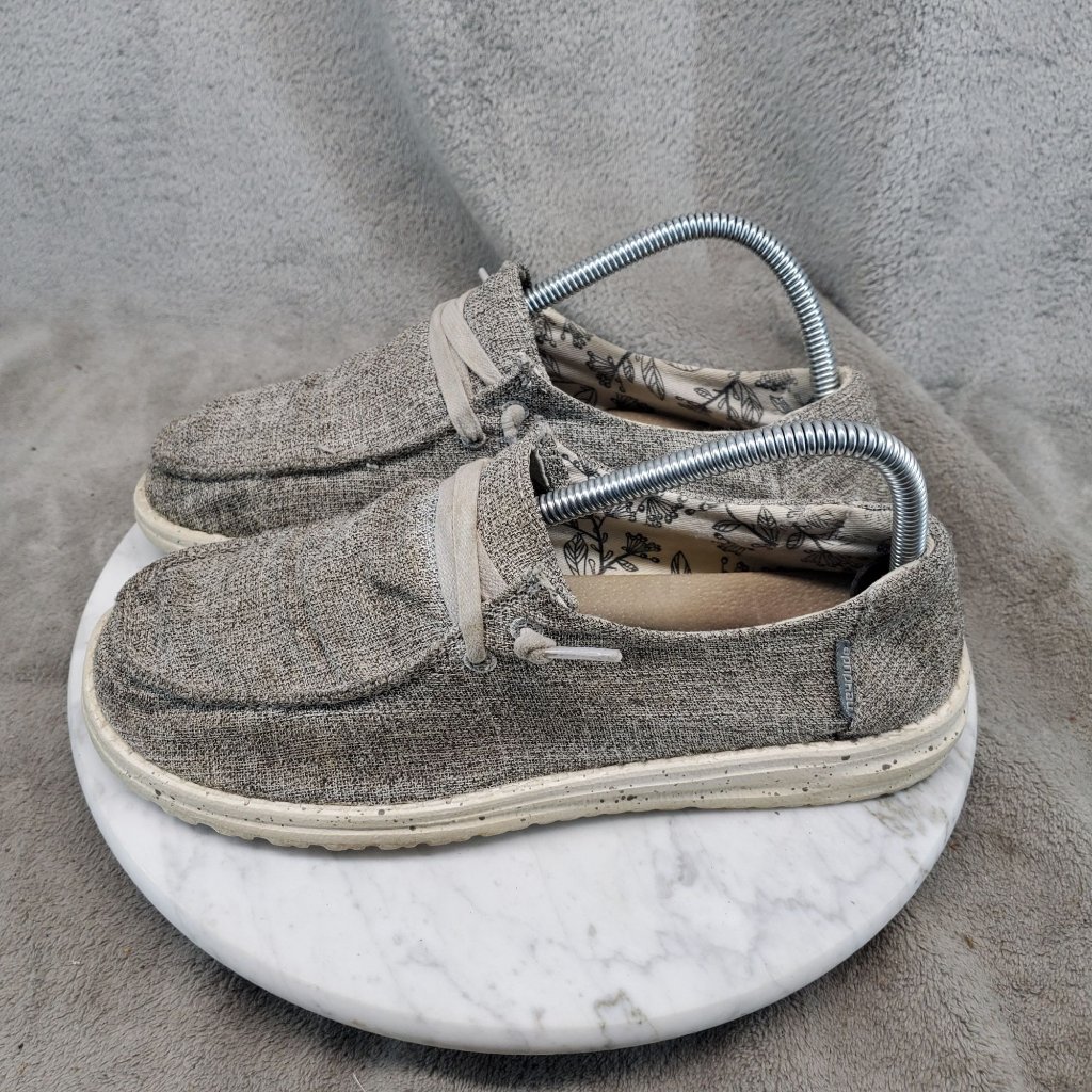 Hey Dude Shoes Womens Size 8 Gray Iron Wendy Linen Textile Slip On Loafer *Read*